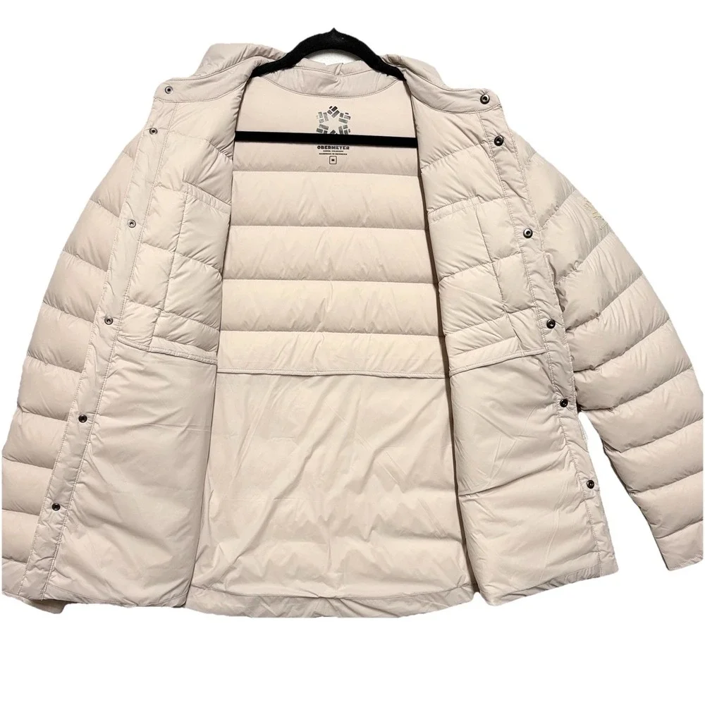 Obermeyer Quilted Shirt Jacket Cream Puffer Down Shacket Snap Button Mens Medium